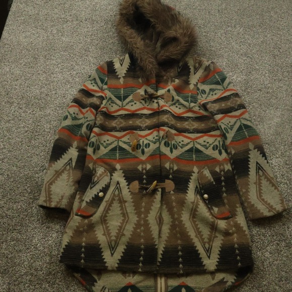 BB Dakota jacket womens M Aztec Print Toggle Hooded Coat Boho Festival - Picture 1 of 16